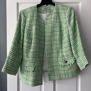 Kasper Women's Green and White Tweed Blazer